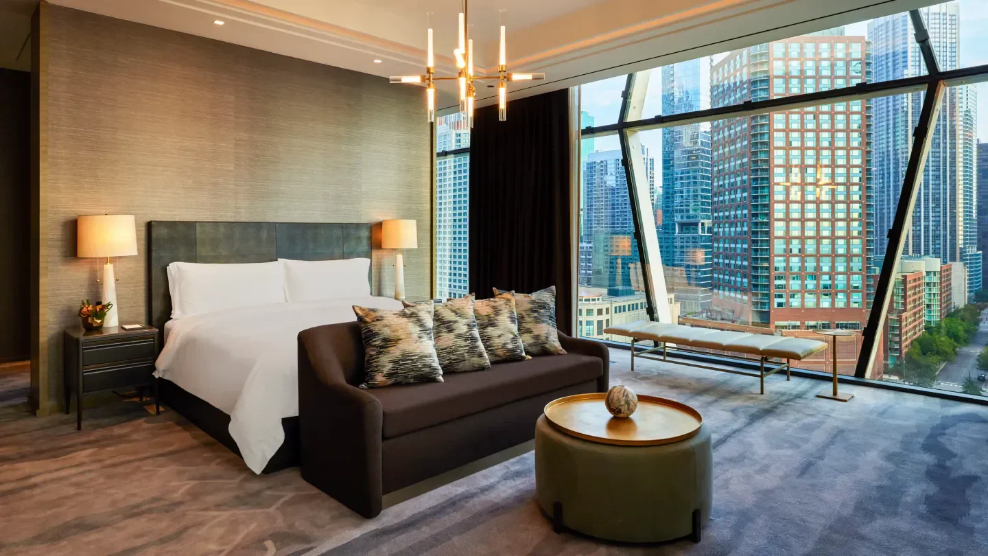 Luxury hotel room at The St. Regis Chicago with stunning city views in Chicago.