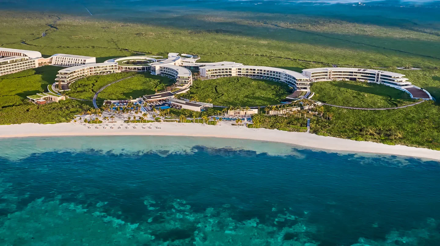 Aerial view of The St. Regis Kanai Resort, Riviera Maya in Playa del Carmen, Mexico.