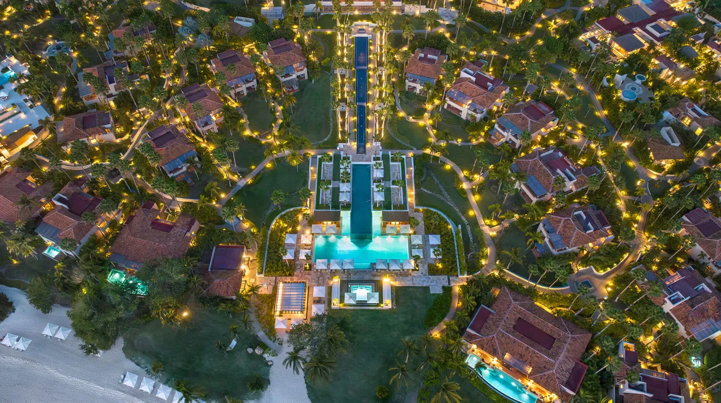 Aerial view of The St. Regis Punta Mita Resort in Puerto Vallarta at night