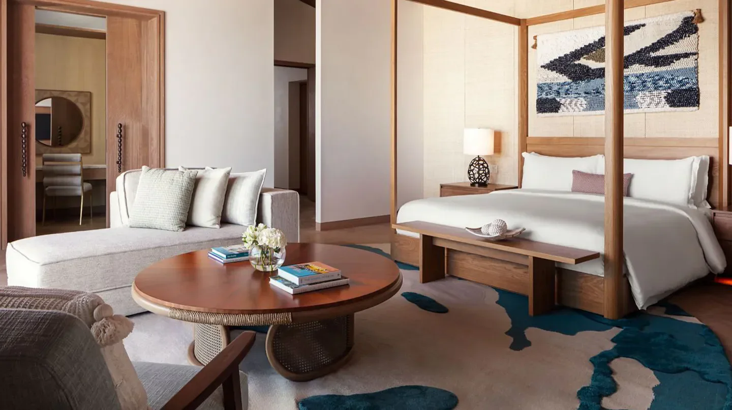 Luxury suite interior at The St. Regis Red Sea Resort, Jeddah, featuring elegant decor.