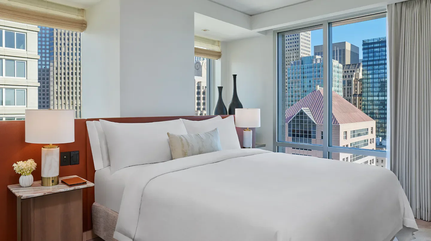 Bedroom view at The St. Regis San Francisco with San Francisco city skyline