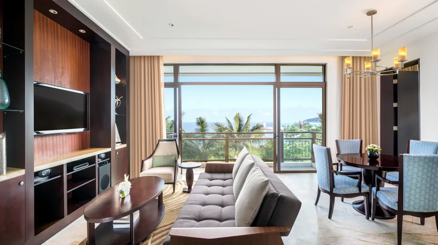 Living area in The St. Regis Sanya Yalong Bay Resort with ocean view in Sanya.