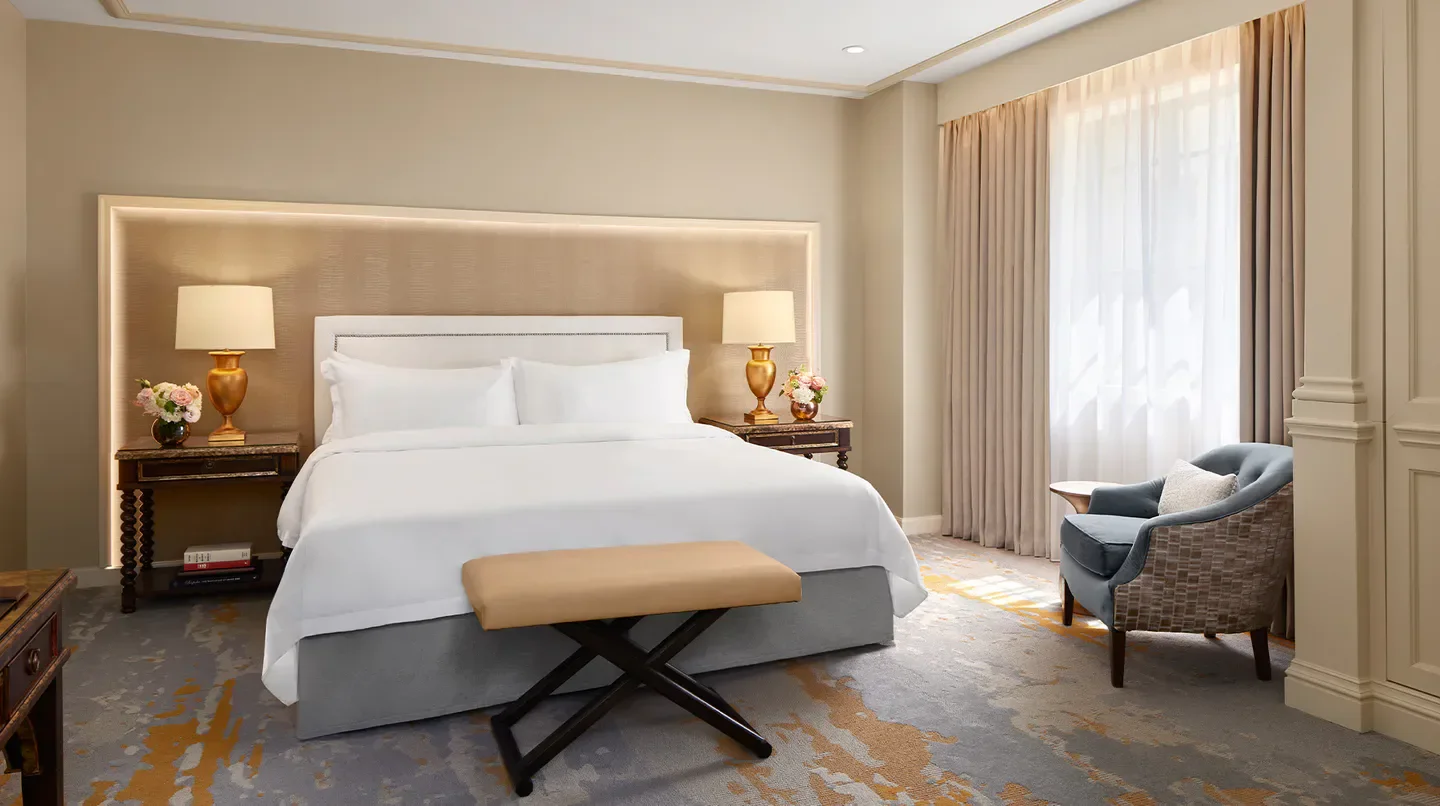 Elegant bedroom at The St. Regis Washington, D.C., a luxurious stay in Washington.