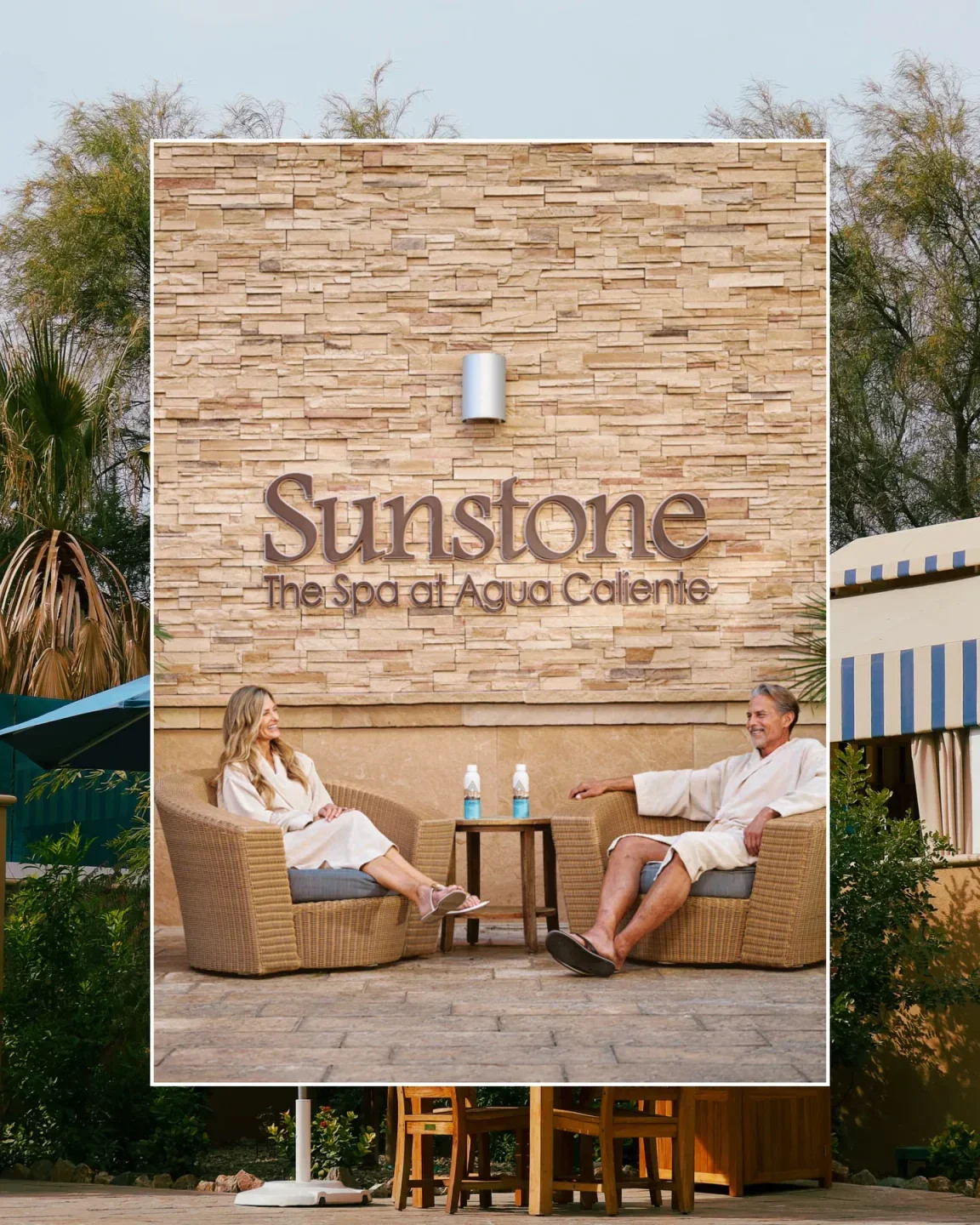 Couple enjoying spa day at Sunstone Spa, Palm Springs.