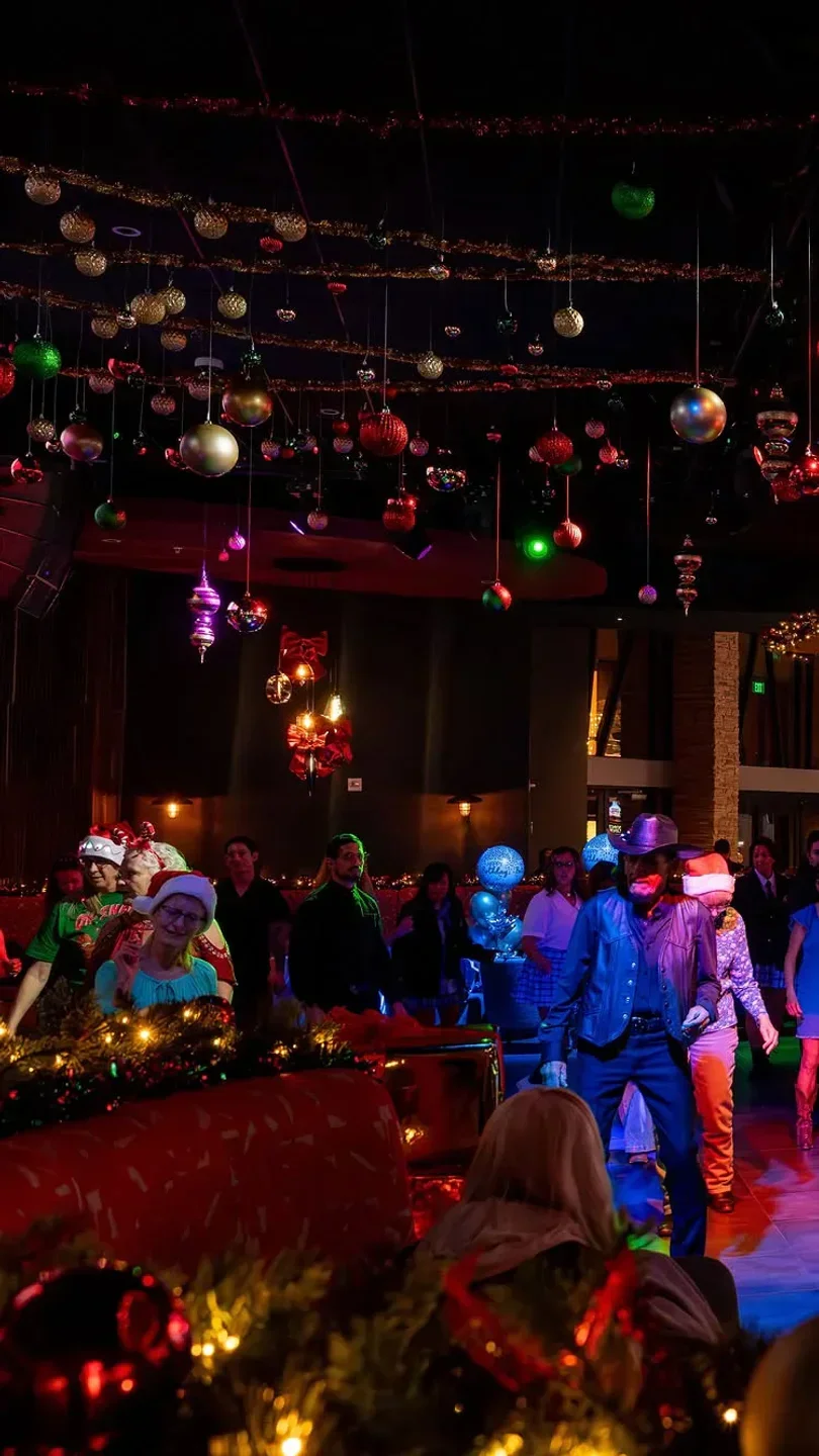 Festive decorations and dancing at The Steakhouse Rancho Mirage in Palm Springs, California