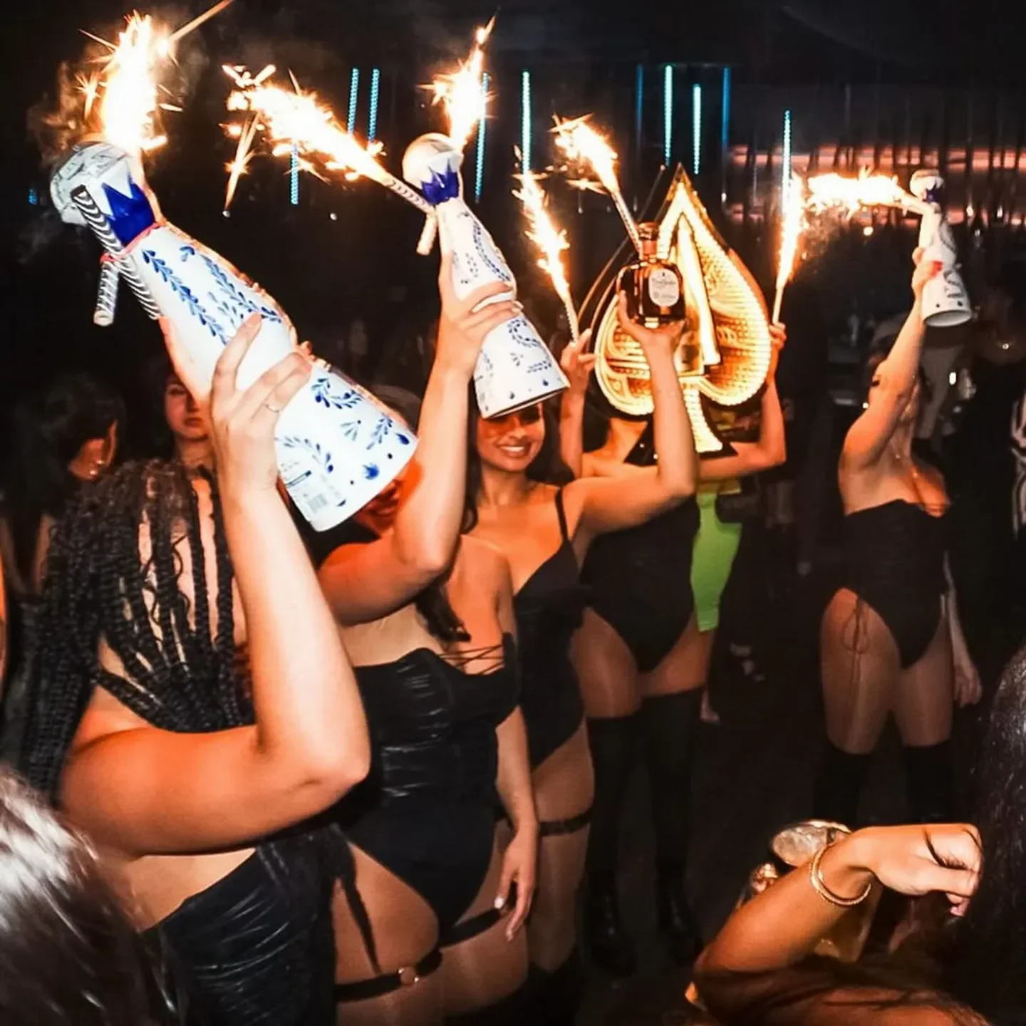 Celebrating at The Underground Chicago nightclub with sparklers and bottles.