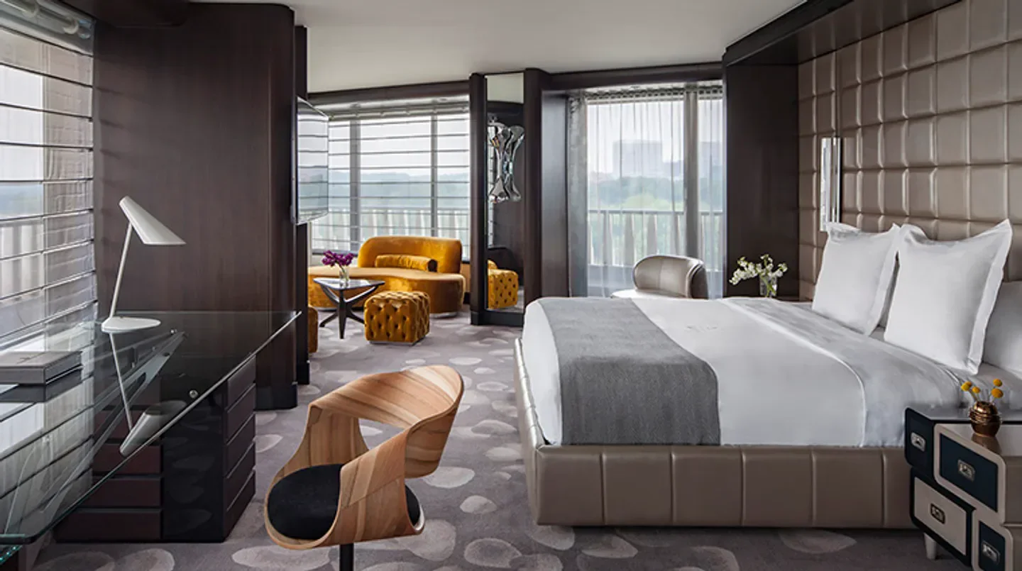 Luxury suite interior at The Watergate Hotel in Washington, featuring stylish decor.