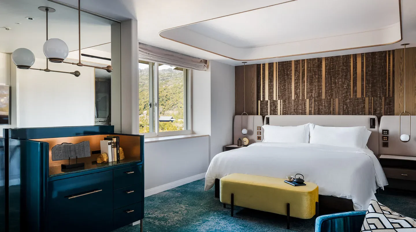 Cozy bedroom at The Westin Miyako Hotel Kyoto, offering modern luxury in Kyoto.