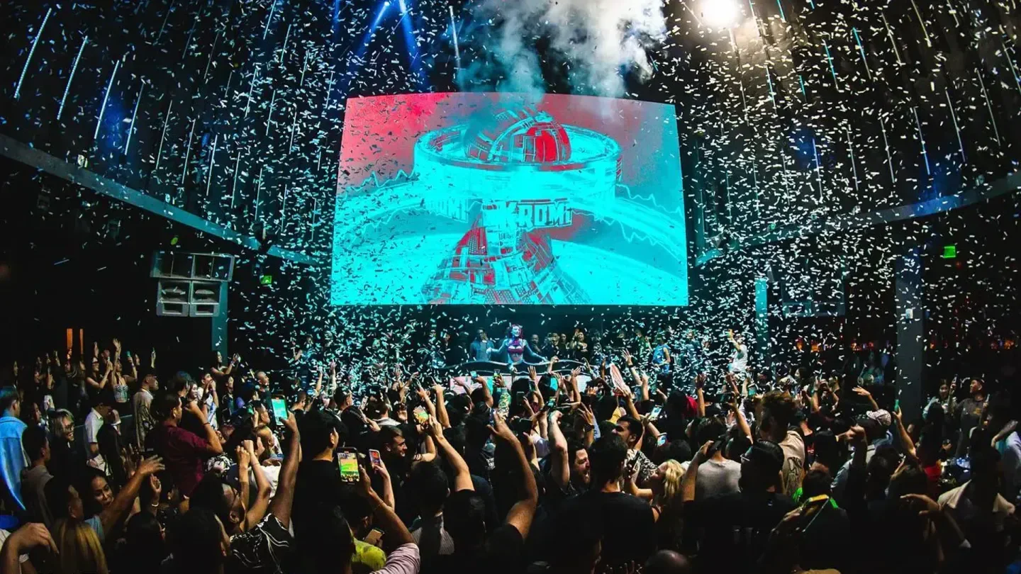 Confetti and a DJ at Time Nightclub in Los Angeles, California