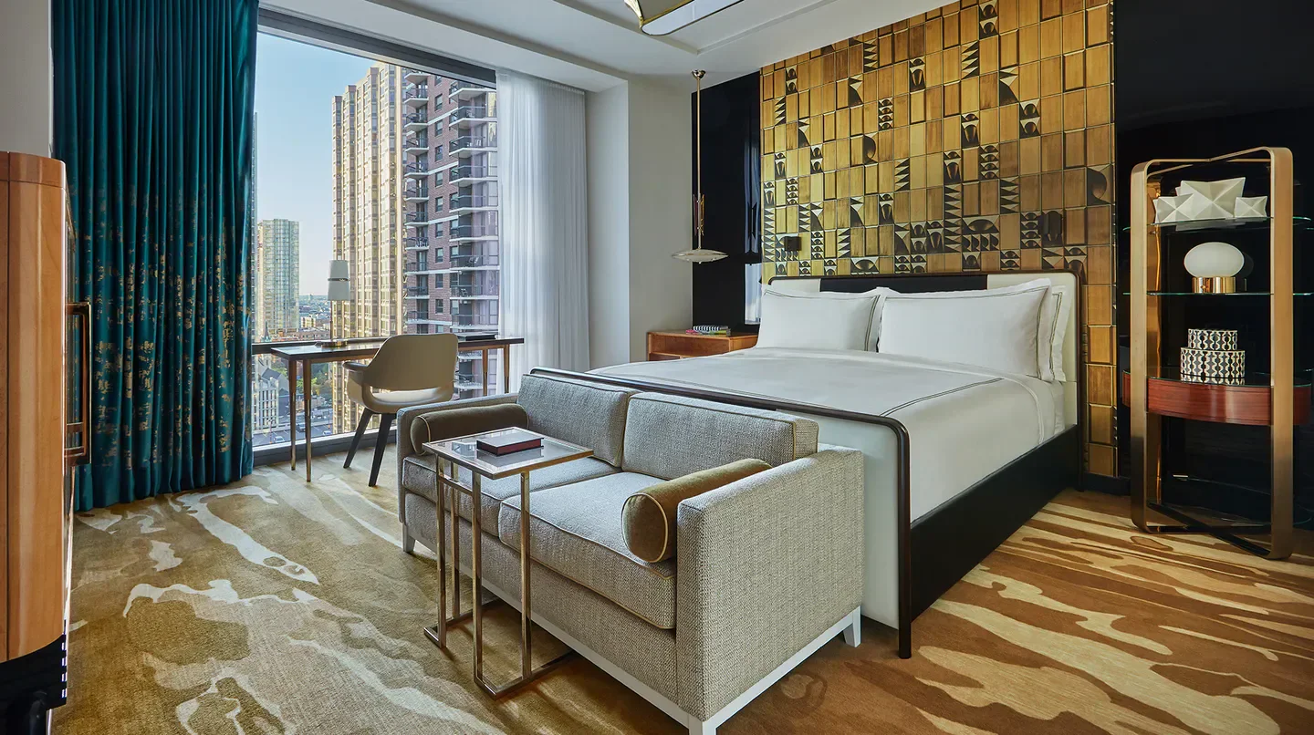 Luxury hotel room at Viceroy Chicago with city views, a stylish interior in Chicago.