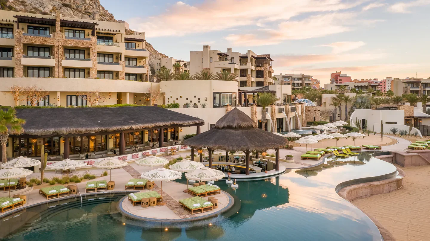 Luxury pool and bar at Waldorf Astoria Los Cabos Pedregal in Cabo San Lucas, Mexico.