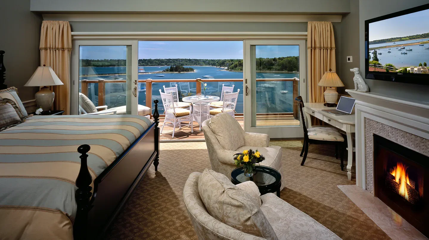 Charming hotel room at Wequassett Resort and Golf Club in Nantucket with water views