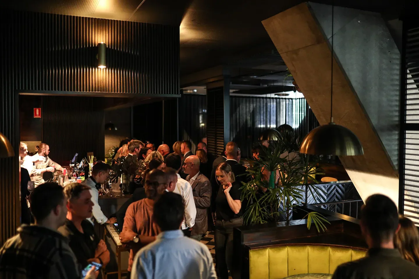 Busy crowd at Wilma restaurant in Canberra, enjoying the stylish interior and ambiance.