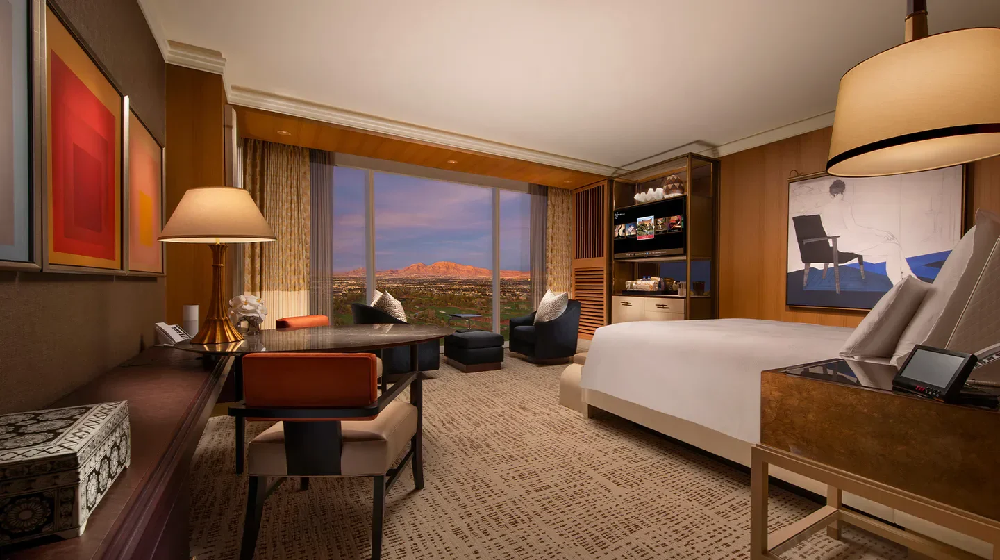 Luxury hotel suite at Wynn Las Vegas with stunning views of Las Vegas.