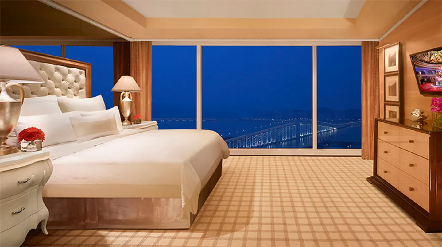 Luxury hotel room with bridge view at Wynn Macau in Macau