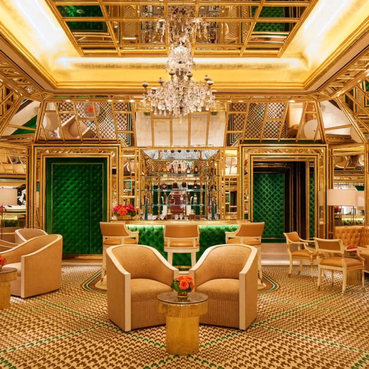 Elegant interior of Yamazato Macau restaurant, with luxurious bar and seating, in Macau.