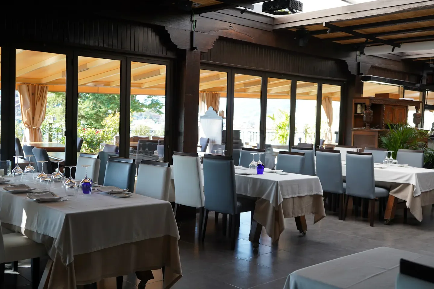 Interior dining at Zelai Txiki restaurant in San Sebastian, with elegant table settings