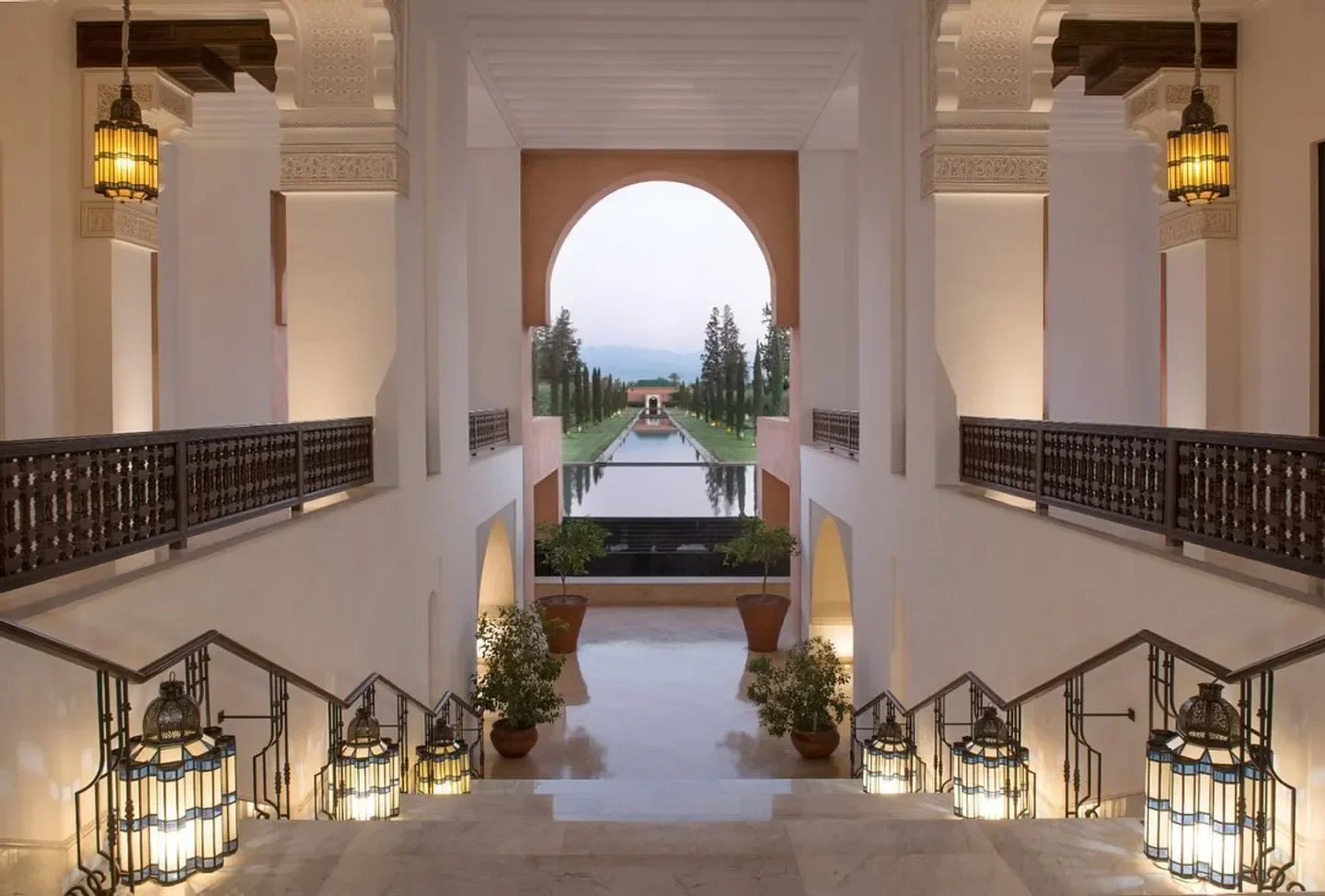 Stunning architecture at Ziya restaurant in Mumbai, showcasing elegant staircases and outdoor views.